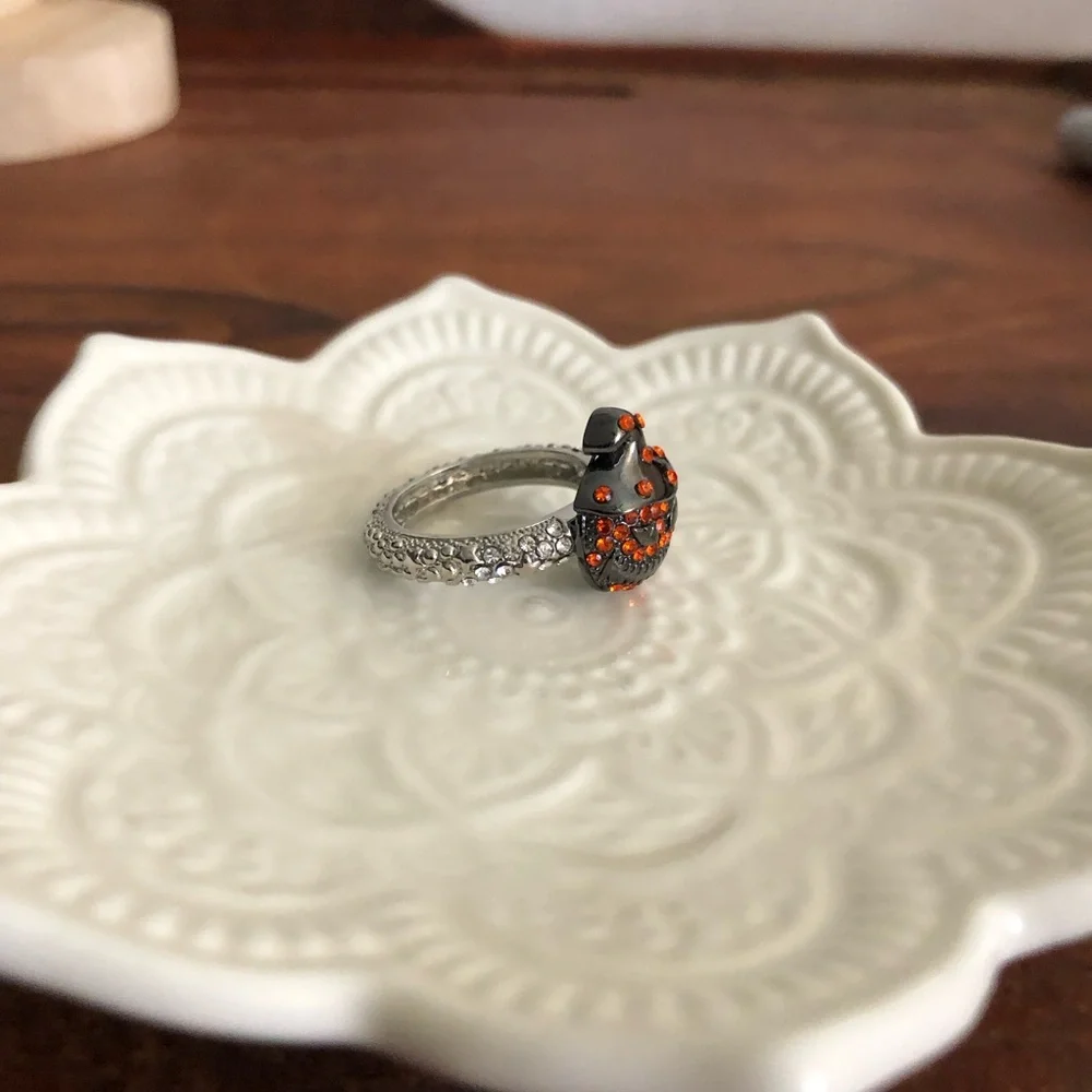 Women’s Jack Lantern Pumpkin Face Shape Ring Size 6 Rhinestone Halloween Gift
